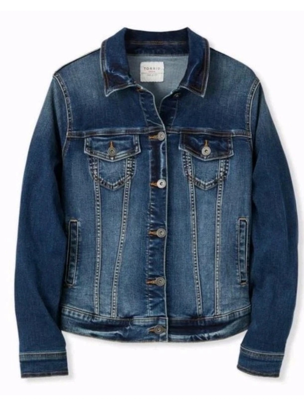 Torrid Blue Trucker Jean Jacket Woman Plus 3X Denim Button Fairy Grunge Skater